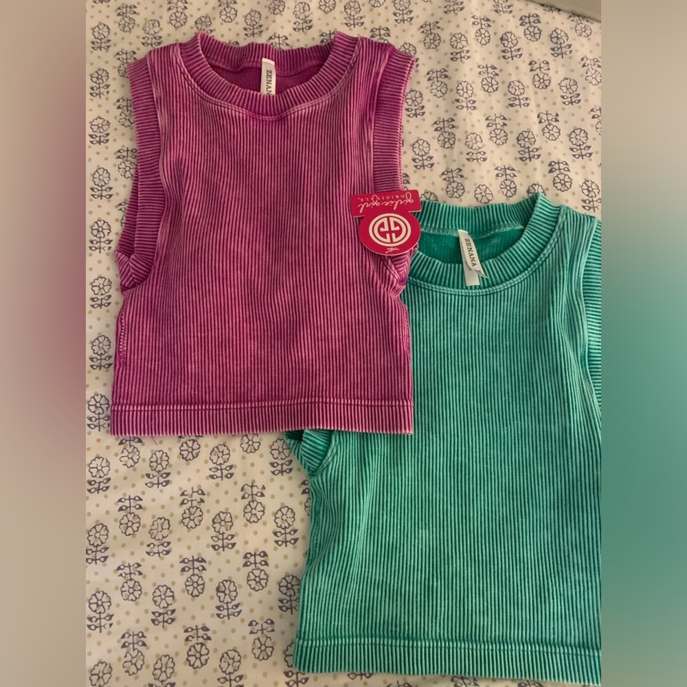 Green and purple tank top
